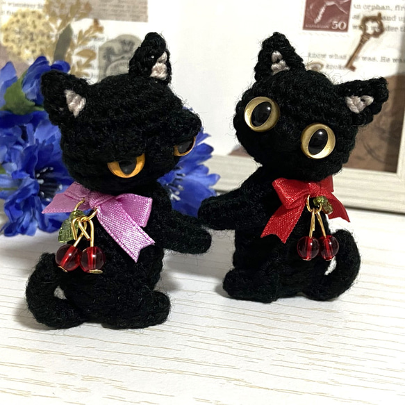 選べるリボンぺったんこやさぐれ黒猫あみぐるみ【受注製作品】 10枚目の画像