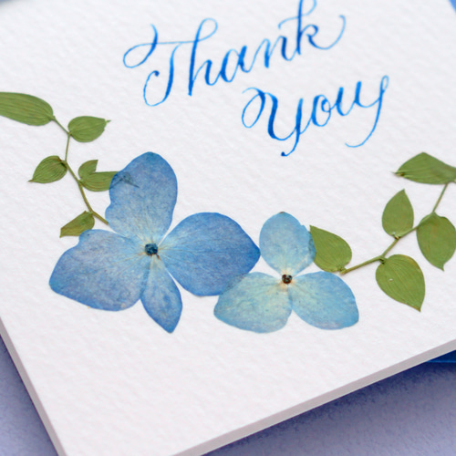 押し花とカリグラフィーのミニメッセージカード【Thank you