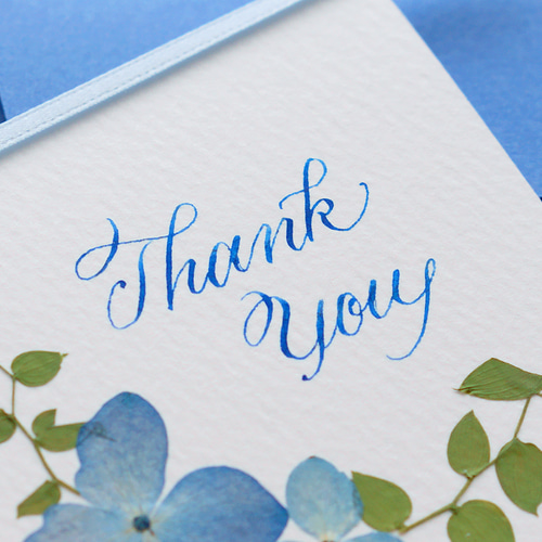 押し花とカリグラフィーのミニメッセージカード【Thank you