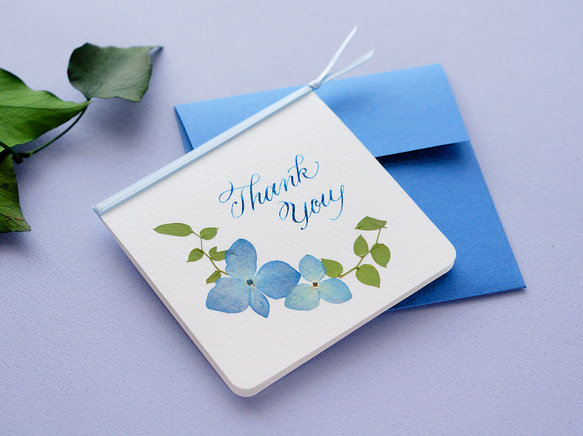 押し花とカリグラフィーのミニメッセージカード【Thank you
