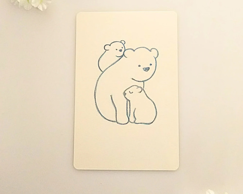 色鉛筆画 原画 1点物 シロクマ 親子 イラスト ハガキサイズ イラスト