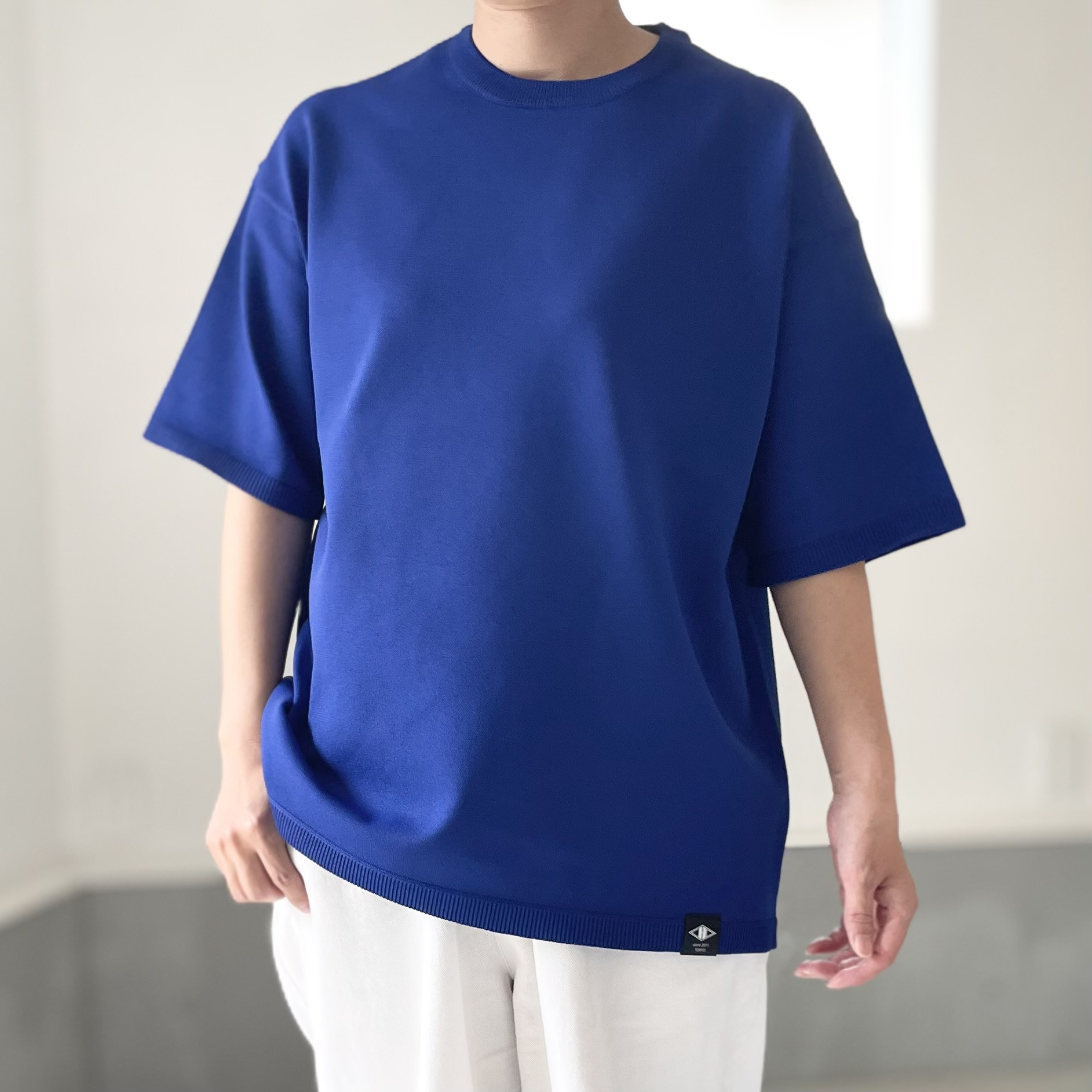 『2025新作』【ユニセックス】ビッグシルエット ニットTシャツ【ロイヤルブルー】
