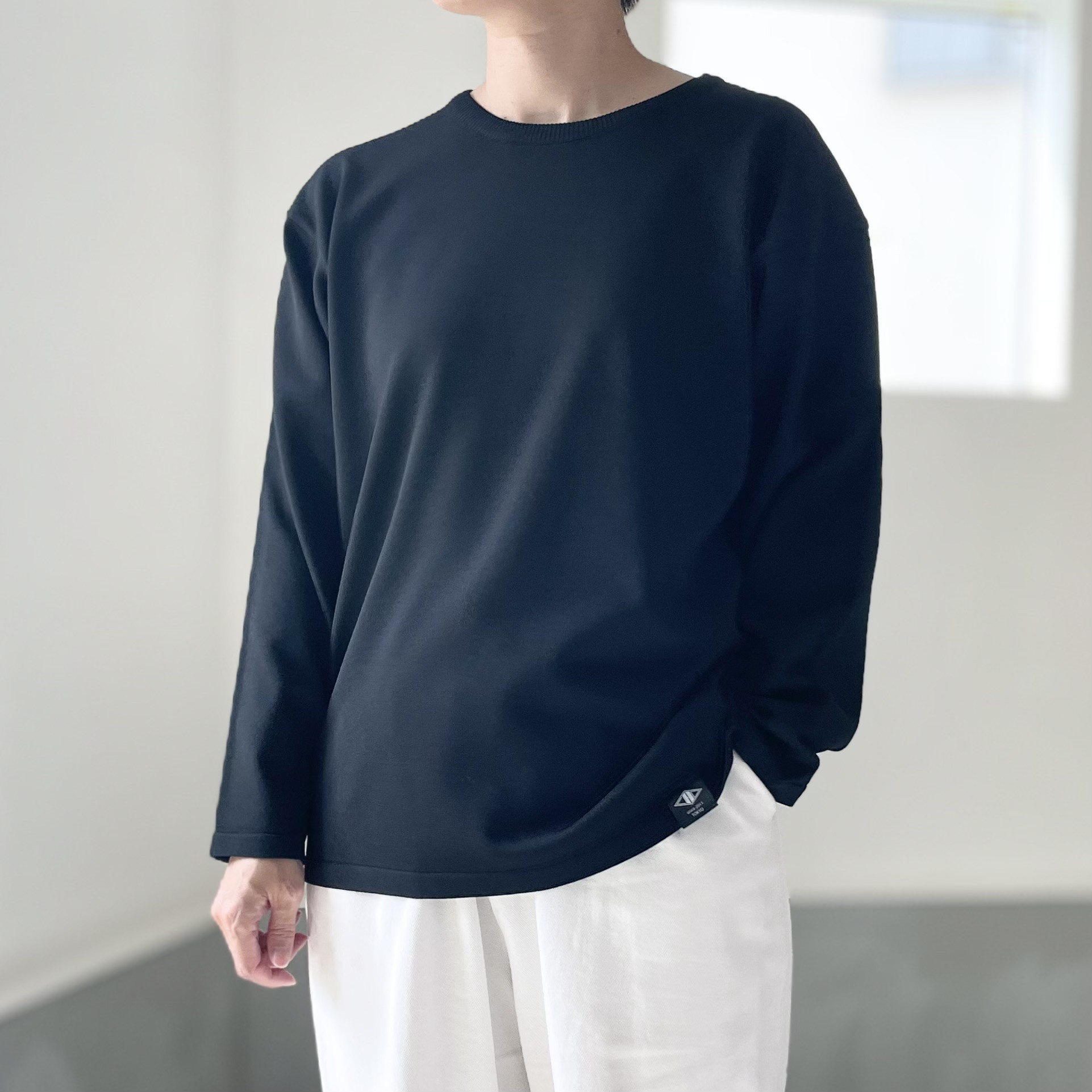 『2025新作』【ユニセックス】ロングスリーブ ニットTシャツ【ブラック】