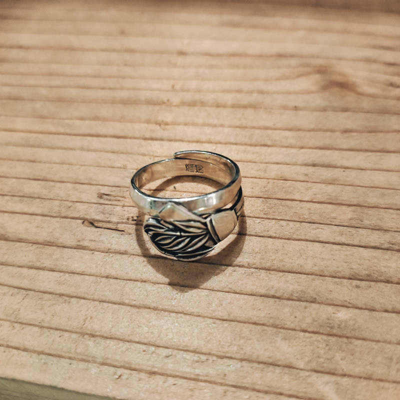 縁起物モチーフ「結び文に竹」アンティークシルバー菓子楊枝のリメイクリング_0837 レトロ 和柄