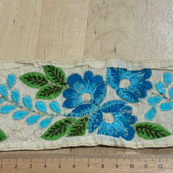 インド刺繍リボンブルー　7cm巾 4枚目の画像