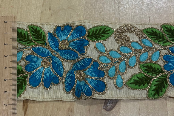 インド刺繍リボンブルー　7cm巾 3枚目の画像
