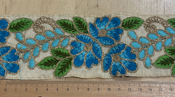 インド刺繍リボンブルー　7cm巾 2枚目の画像