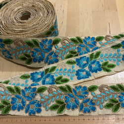 インド刺繍リボンブルー　7cm巾 1枚目の画像