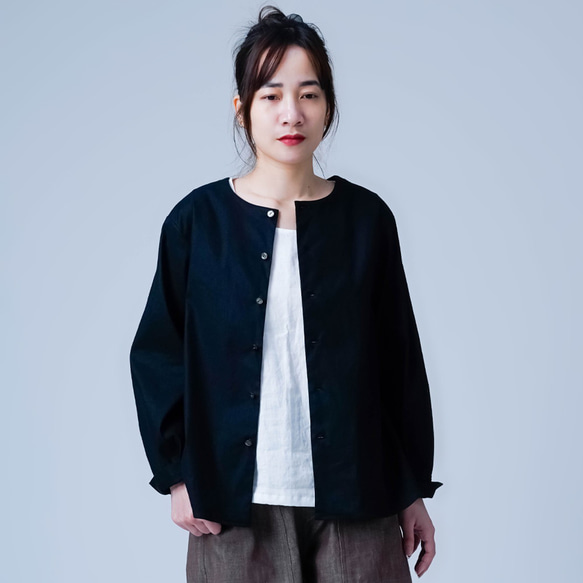 【soco】洗練されたシルエットが上品で素敵 ノーカラー カーディガン ／ 黒 h025d-bck1 12枚目の画像