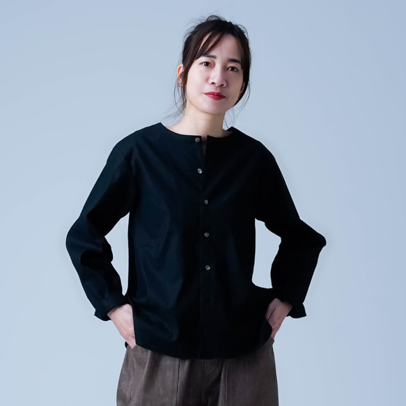 【soco】洗練されたシルエットが上品で素敵 ノーカラー カーディガン ／ 黒 h025d-bck1 5枚目の画像