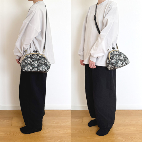 あめ玉がま口ショルダーバッグ：ローズ（ブルーグレー）コットン