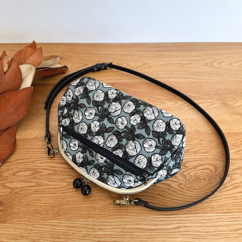 あめ玉がま口ショルダーバッグ：ローズ（ブルーグレー）コットン