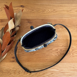 あめ玉がま口ショルダーバッグ：ローズ（ブルーグレー）コットンリネン 3枚目の画像