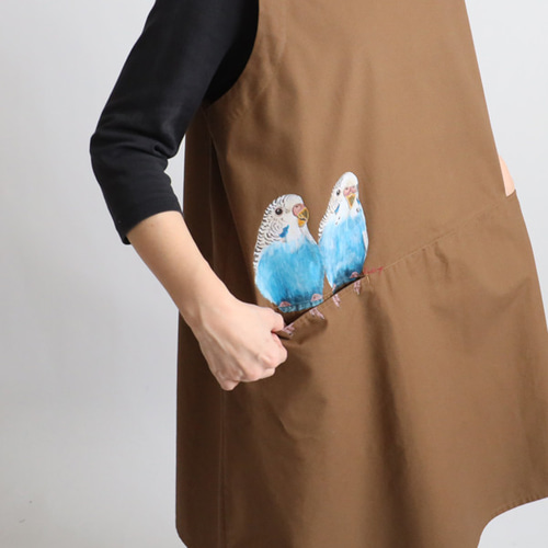 芸術の秋／最終SALE 手描き ポケットからひょっこりインコ鳥