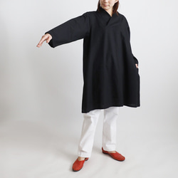 ⁂ラスト５　夏ＳＡＬＥ　上質ギマ擬麻コットン　和装　重ね襟　Vネック シャツ チュニック ゆったり ブラック R43C 7枚目の画像