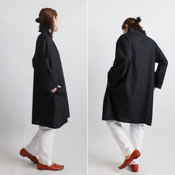 ⁂ラスト５　夏ＳＡＬＥ　上質ギマ擬麻コットン　和装　重ね襟　Vネック シャツ チュニック ゆったり ブラック R43C 6枚目の画像