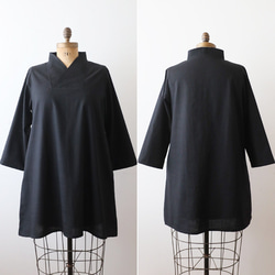 ⁂ラスト５　夏ＳＡＬＥ　上質ギマ擬麻コットン　和装　重ね襟　Vネック シャツ チュニック ゆったり ブラック R43C 10枚目の画像