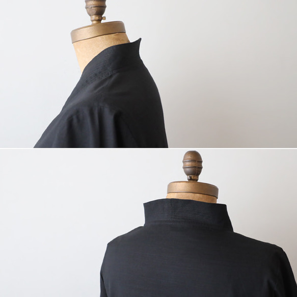 ⁂ラスト５　夏ＳＡＬＥ　上質ギマ擬麻コットン　和装　重ね襟　Vネック シャツ チュニック ゆったり ブラック R43C 4枚目の画像