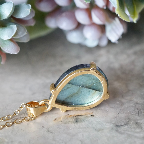 ラブラドライト ペンダントトップ 18kgp（ヘアライン加工）sv925