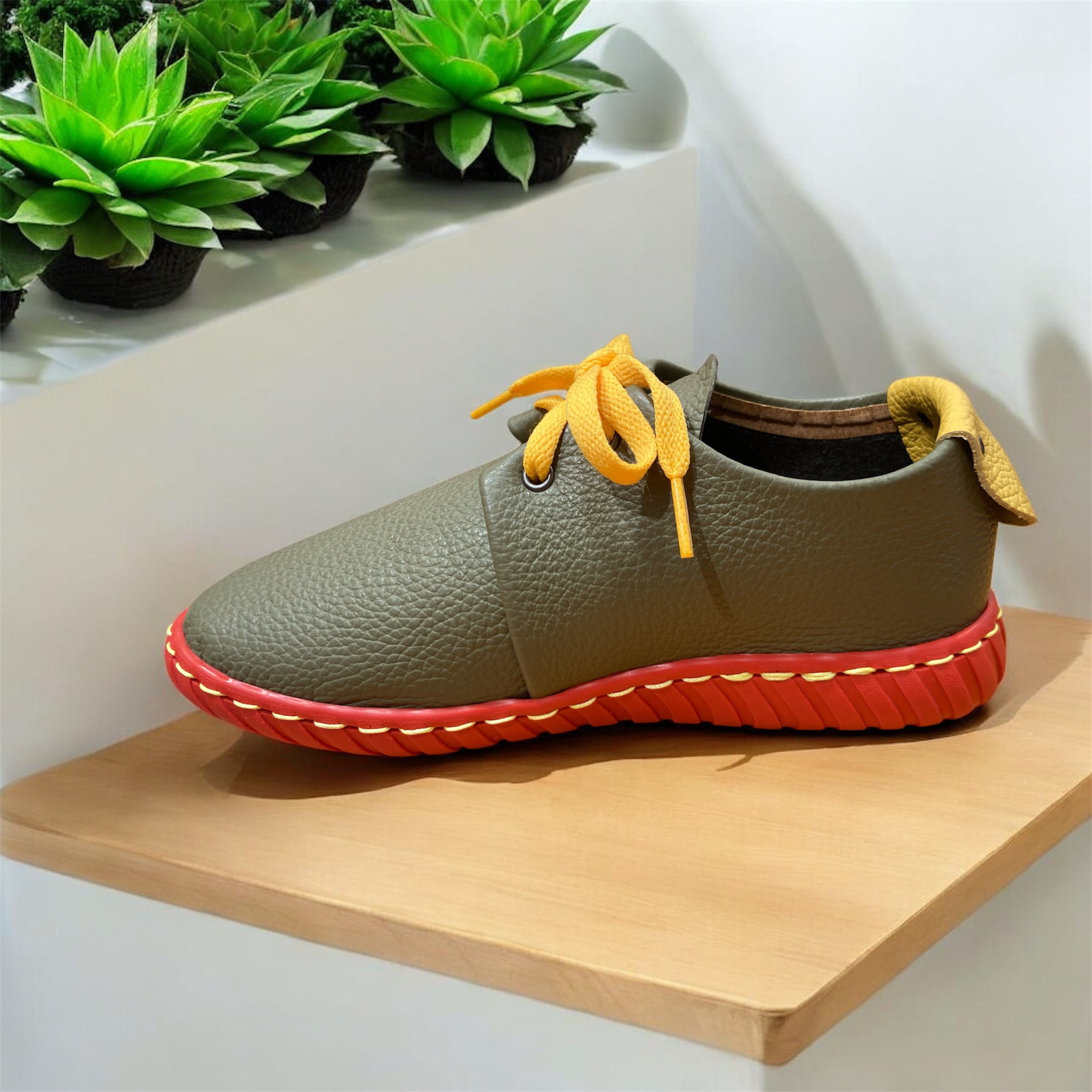 イタリアシュリンクレザー　赤ボトムソール