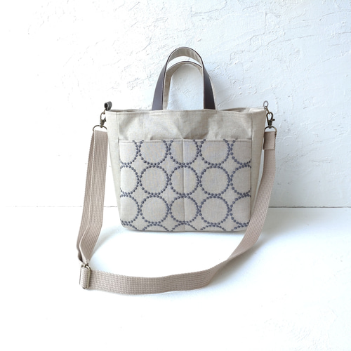 ミナペルホネン タンバリン[beige×grey]とリネン 2wayトートバッグ 