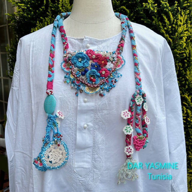 トルコ伝統工芸　oya刺繍　ラリエットネックレス　「爽やかな風を感じながら」　ラリエット119