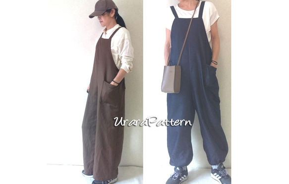 【張り合せなし型紙】大人 サロペットパンツ　S~5L 1枚目の画像