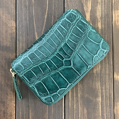 クロコダイル ミドルウォレット アッシュグリーン 長財布 CUERO