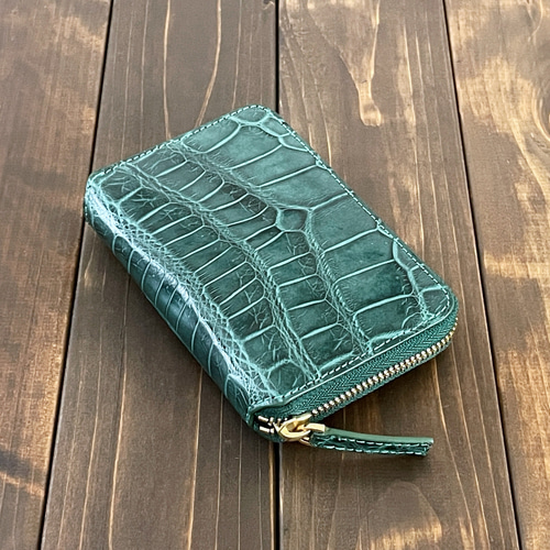 クロコダイル ミドルウォレット クロコダイル ミドルウォレット アッシュグリーン 長財布 CUERO