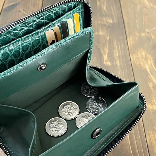 クロコダイル ミドルウォレット アッシュグリーン 長財布 CUERO
