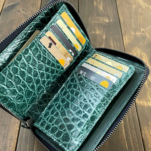 クロコダイル ミドルウォレット アッシュグリーン 長財布 CUERO