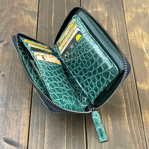 クロコダイル ミドルウォレット アッシュグリーン 長財布 CUERO