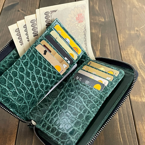 クロコダイル ミドルウォレット アッシュグリーン 長財布 CUERO