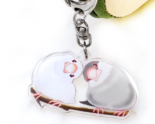 タ*ー様 ハンドメイド刺繍キーホルダー　ハチワレさんと桜文鳥さん 1a8aee3263e7ff6642a0119ef6ce1f