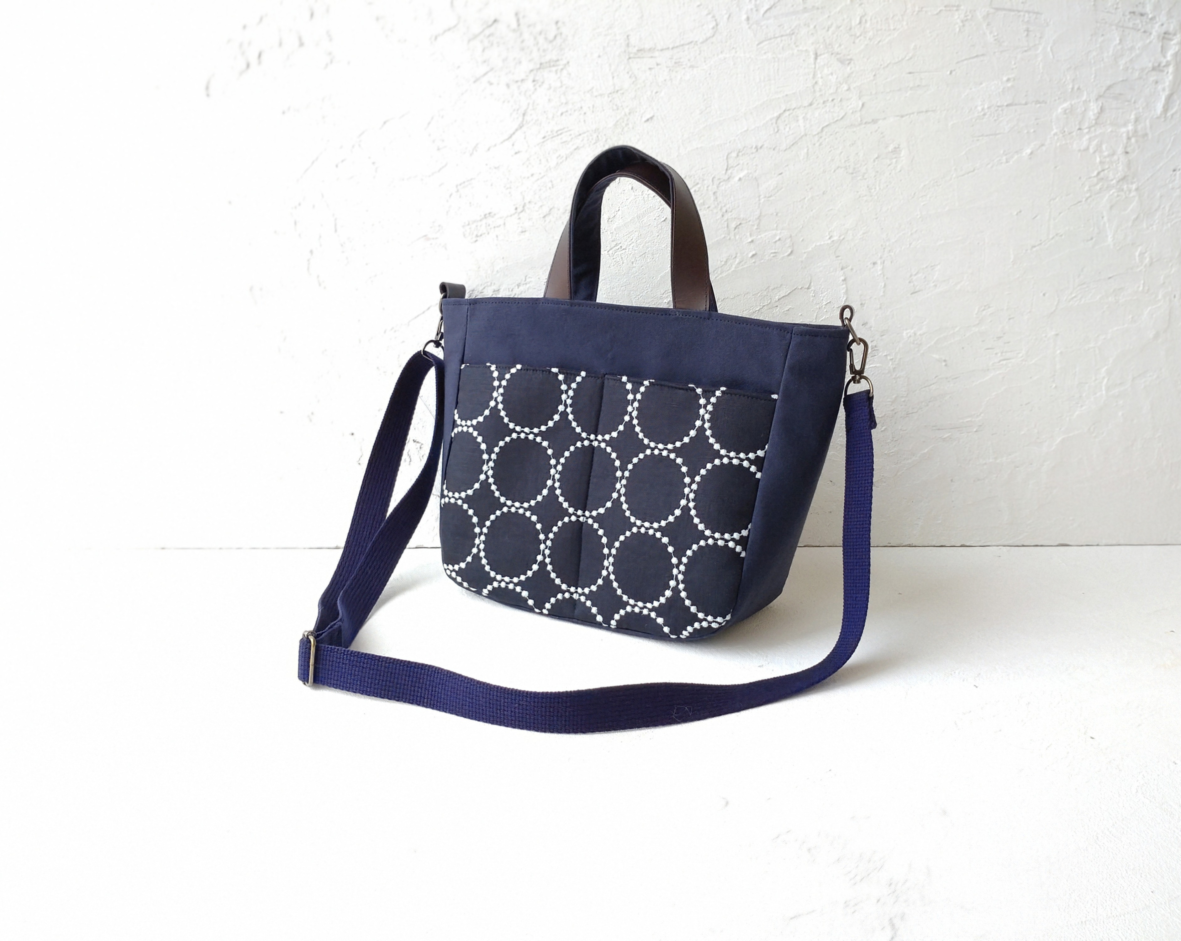 ミナペルホネン タンバリン[navy×lightblue]とネイビーキャンバス　2wayトートバッグ