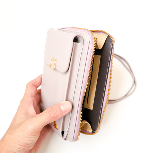 お財布ショルダー スマホショルダー スマホポーチ 猫 パープル 紫