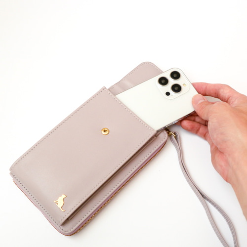 お財布ショルダー スマホショルダー スマホポーチ 猫 パープル 紫