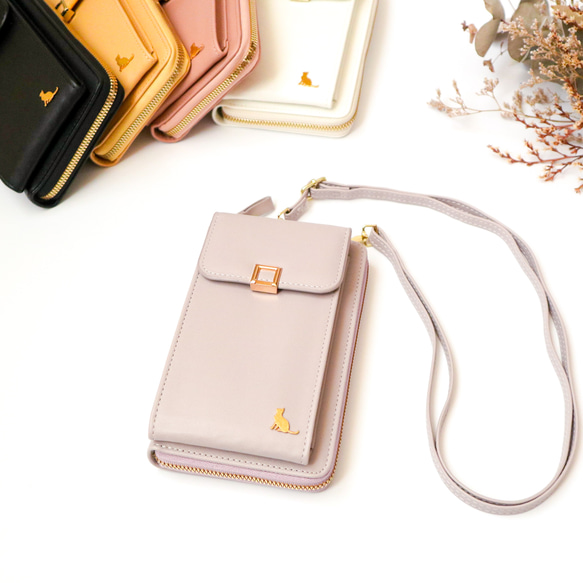 ★新品★KENZO　スマホポシェット　お財布ポシェット　牛革　長財布　パープル お財布ショルダー スマホショルダー スマホポーチ 猫 パープル 紫