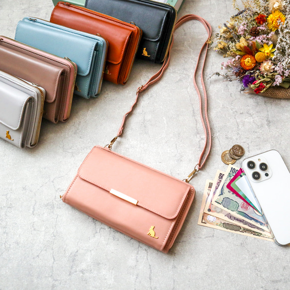 スマホショルダー スマホポーチ お財布ショルダー スマホポシェット 猫