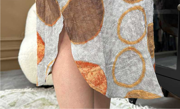 綿麻スタンドカラーワンピース .  ゆったりワンピース . サイズの大きいワンピース .プリントのロングスカート 7枚目の画像