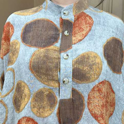 綿麻スタンドカラーワンピース .  ゆったりワンピース . サイズの大きいワンピース .プリントのロングスカート 5枚目の画像