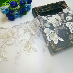 S81★端ケミカルチュール★銀糸キラキラ薔薇✿刺繍レース★ハンドメイドマスク S81☆端ケミカルチュール☆銀糸キラキラ薔薇✿刺繍レース