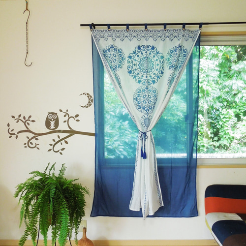 再入荷】ダブルフェイス曼荼羅カーテン○ブルー カーテン holy fruit