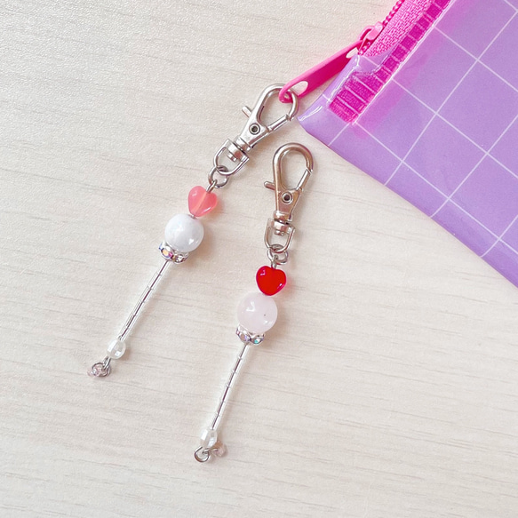 ハートステッキ風　ビーズストラップ　キーホルダー　ハンドメイド オーダー ハートステッキ風 ビーズストラップ キーホルダー ハンドメイド