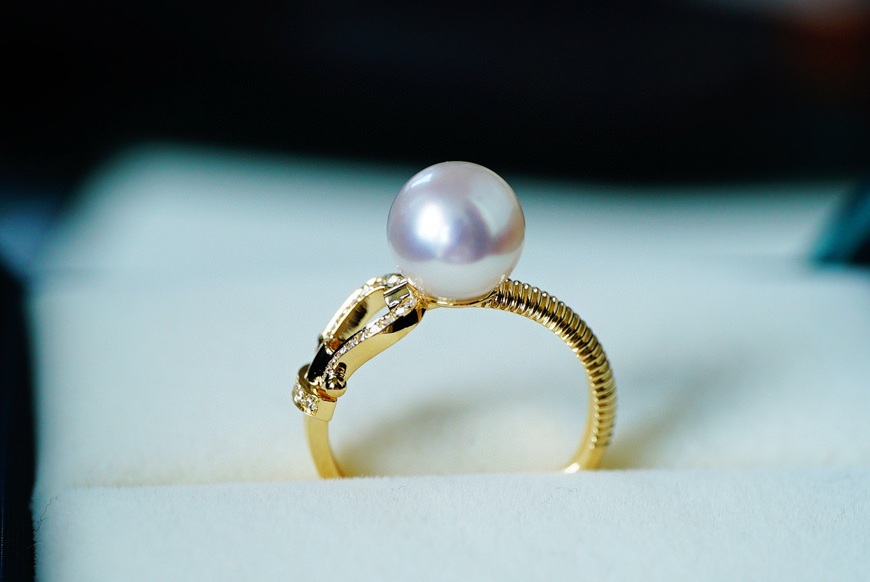 「絶美」K18 天然akoya真珠　健康・無垢・長寿・富・純潔・円満・完成　天然ダイヤモンド　リング　25/3/18