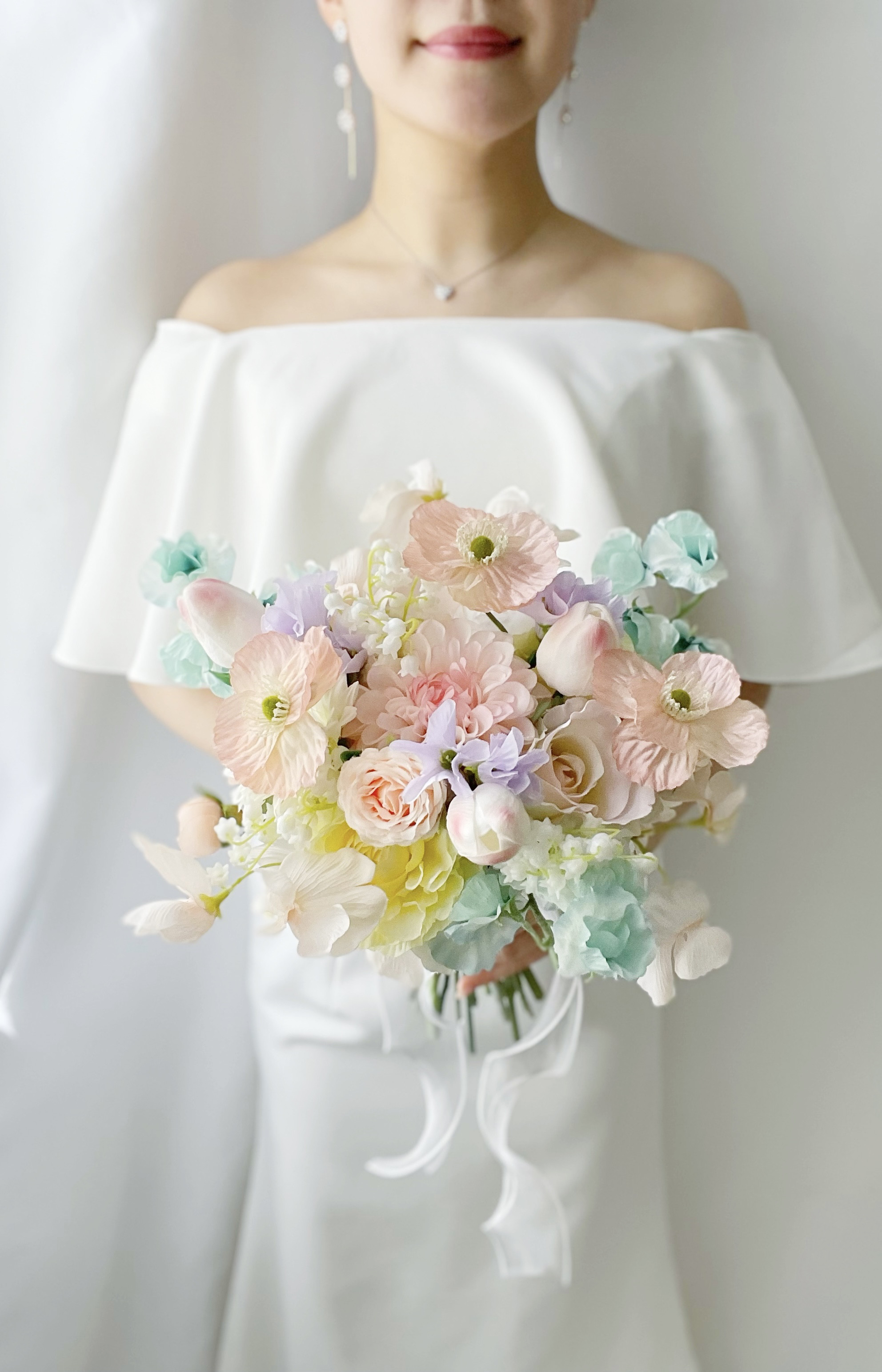 【再販】淡色チューリップブーケ♡ 淡色カラフルブーケ　春ブーケ　ピンクブーケ　ウェディングブーケ