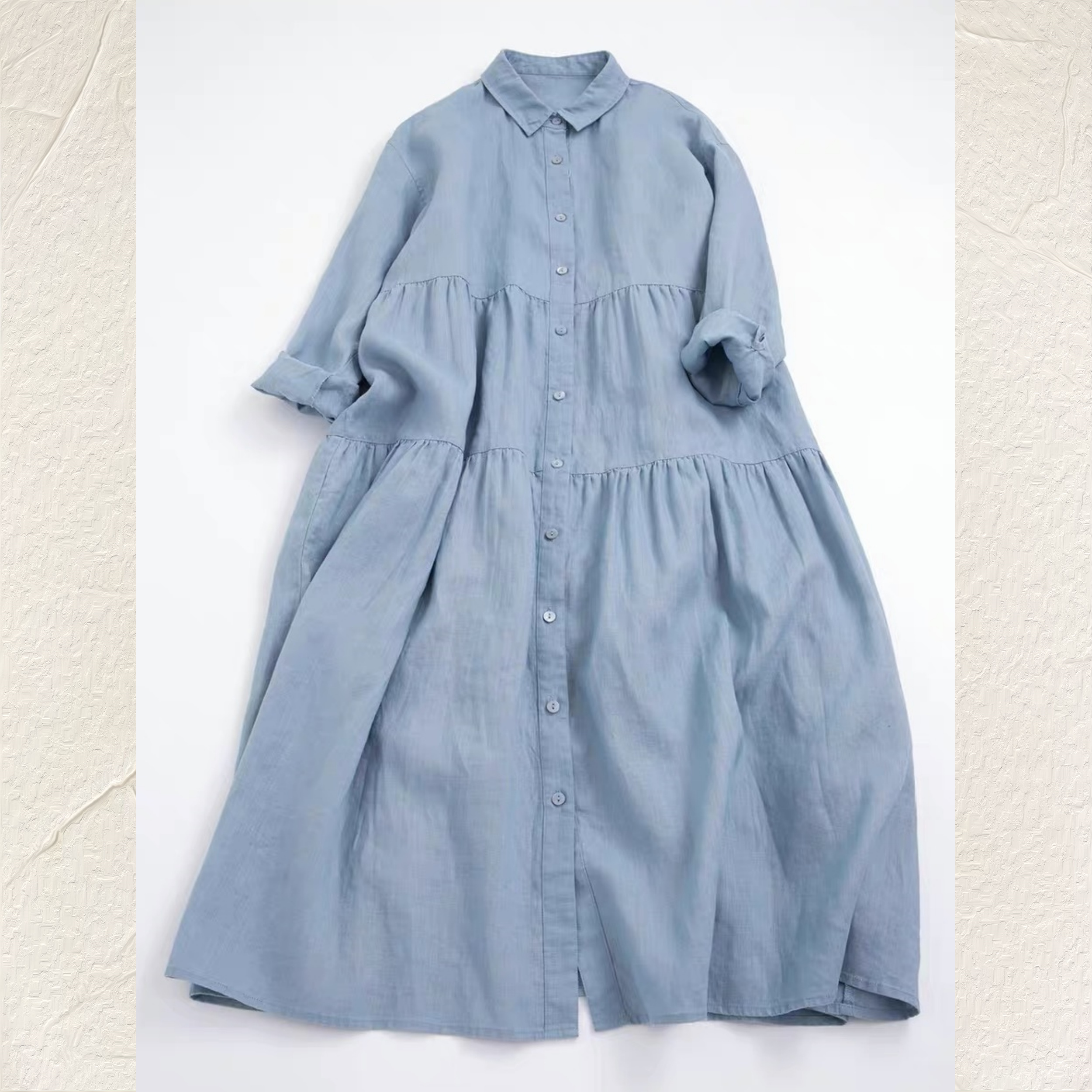 【受注】 新作 お洒落  綿麻ワンピース 長袖 ロングワンピ 洗濯可