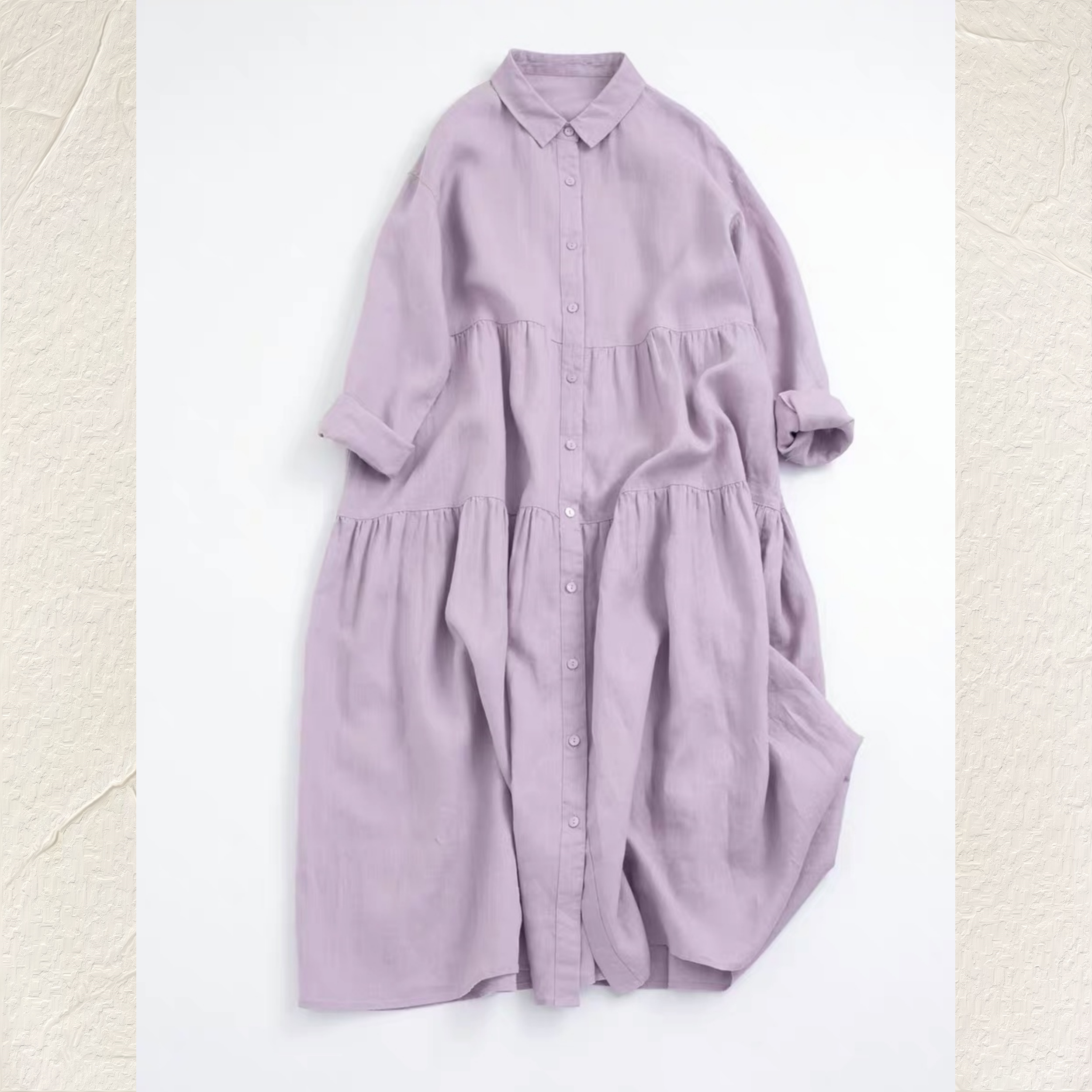 【受注】 新作 お洒落  綿麻ワンピース 長袖 ロングワンピ 洗濯可