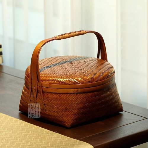 美品☆バスケット/収納かご おしゃれ竹籠 収納箱/竹工芸/竹編