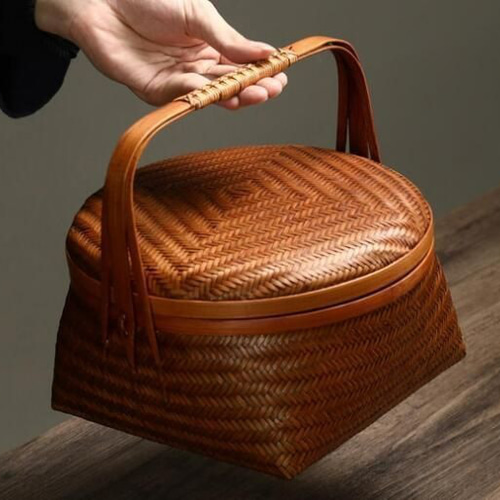 美品☆バスケット/収納かご おしゃれ竹籠 収納箱/竹工芸/竹編細工籠